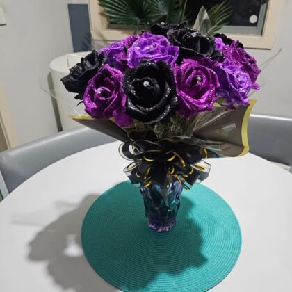 15 Glittered Roses with Diamontes in Vase