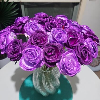 24 Glittered Roses in Vase