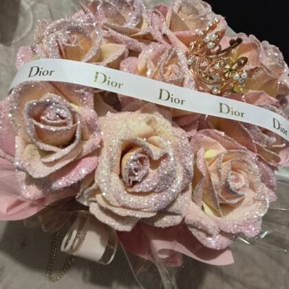 Dior Bag 9 Glittered Roses with Dior Ribbon, diamontes  & Crown