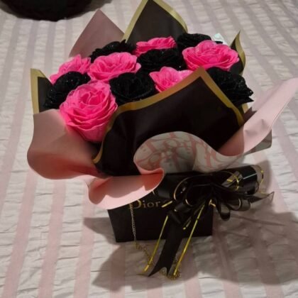 12 Black & Pink Roses in Dior Bag