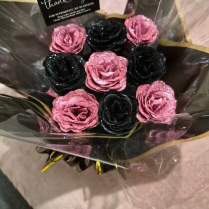 9 Glittered Midnight Black & Dusty Pink Roses