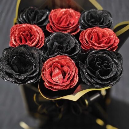 9 Midnight Black & Ruby Red Envelope Rose Box