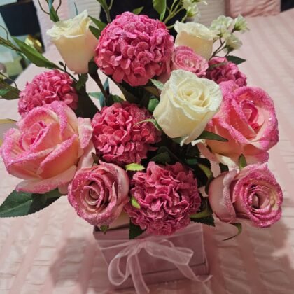 Small Velvet Pink Musk Rose Box Bouquet