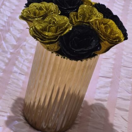 Elegant Midnight Black & Gold Rose Vase