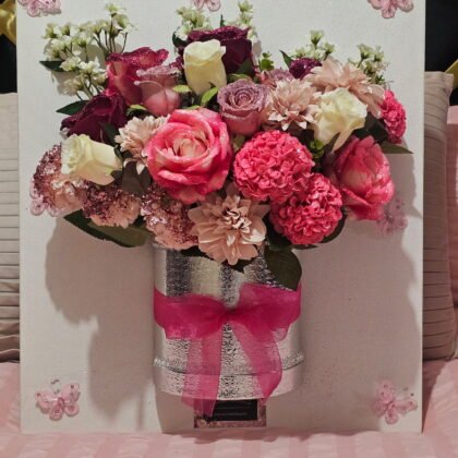 White, Dusty Pink, Red Wine, & Candy Pink Medium Canvas Bouquet