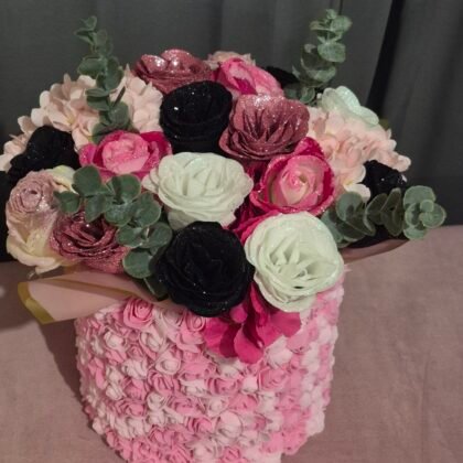 Pink Black White Glittered Rose Bouquet