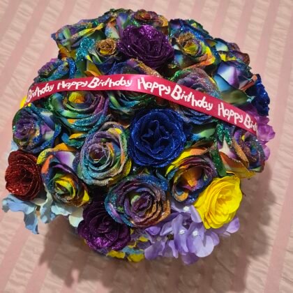 Artificial Rainbow Glittered Roses